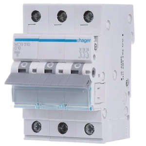 Автоматичний вимикач 3P 6kA C-10A 3M Hager MCN310